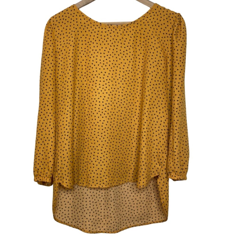 SWEET RAIN | Women's Yellow & Black Geometric Long Sleeve Blouse | Size L